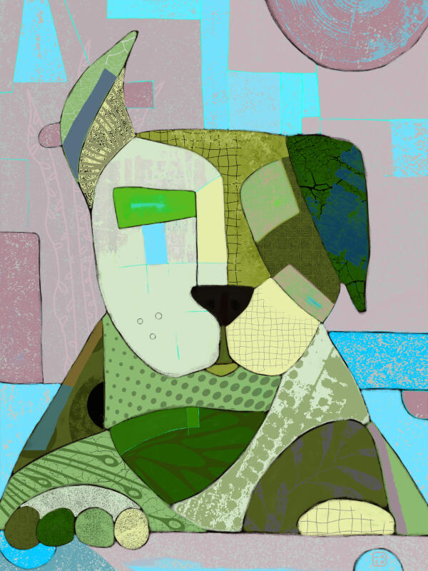 green dog in the window by FBS